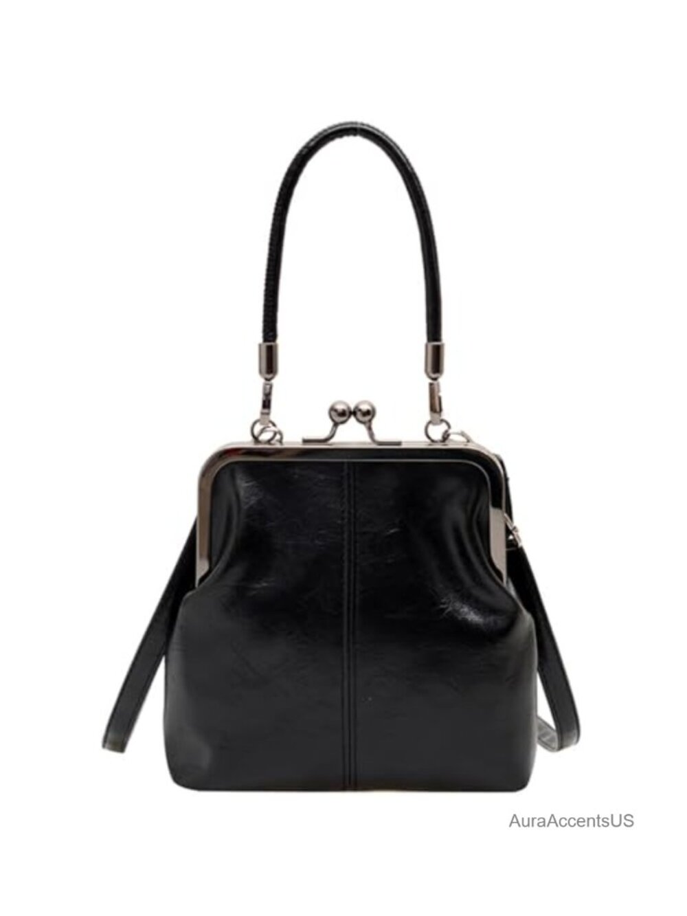 Retro PU Leather Kiss Lock Crossbody Bag, Detachable Strap Tote Shoulder Bag,